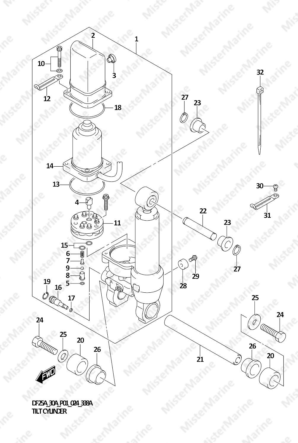 FIG.338A (1-F-9) TILT CYLINDER (DF25AT,DF30AT,DF30ATH)