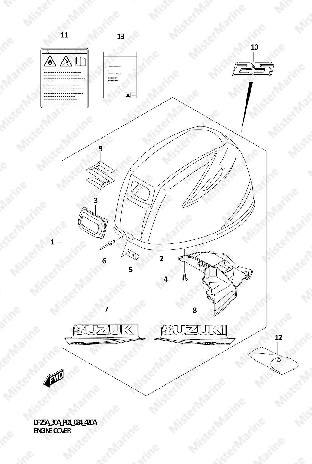 FIG.420A (1-H-4) ENGINE COVER (DF25A,DF25AT)