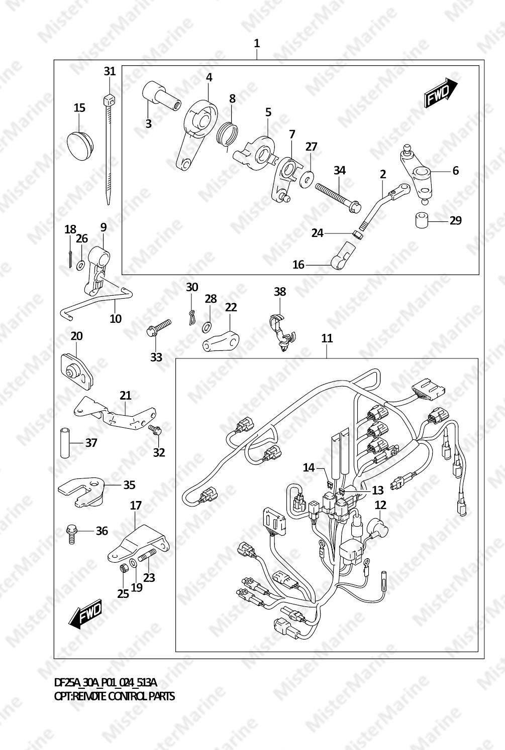 FIG.513A (1-I-8) OPT:REMOTE CONTROL PARTS (DF25A,DF30A,DF30AQ)