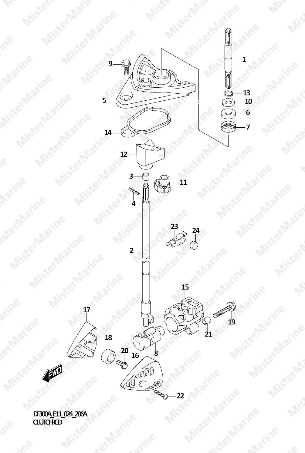 FIG.206A (1-C-16) CLUTCH ROD (DF300A,DF250A)