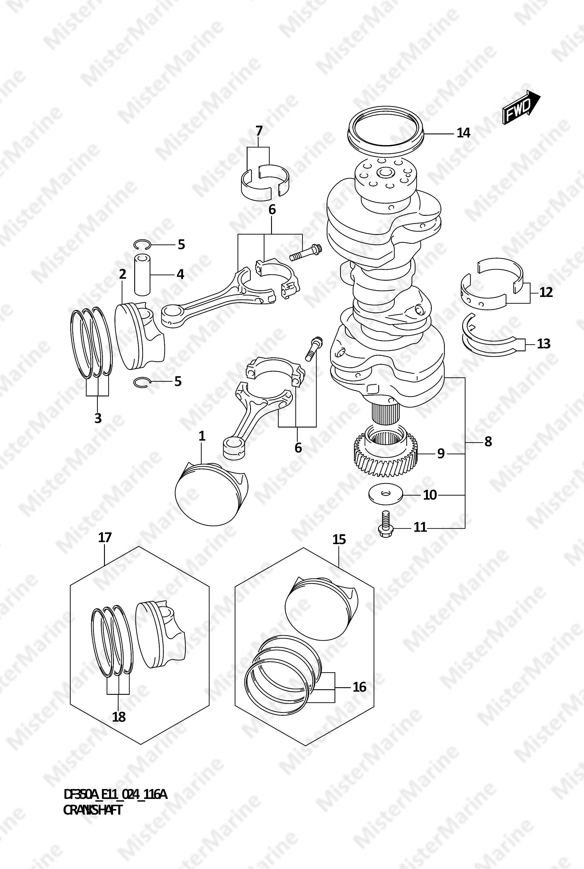 FIG.116A (1-B-6) CRANKSHAFT (DF350A,DF350AMD)