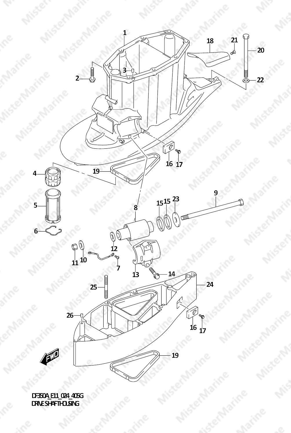FIG.405G (1-F-9) DRIVE SHAFT HOUSING ((DF350AMD,DF300BMD):XX-TRANSOM)