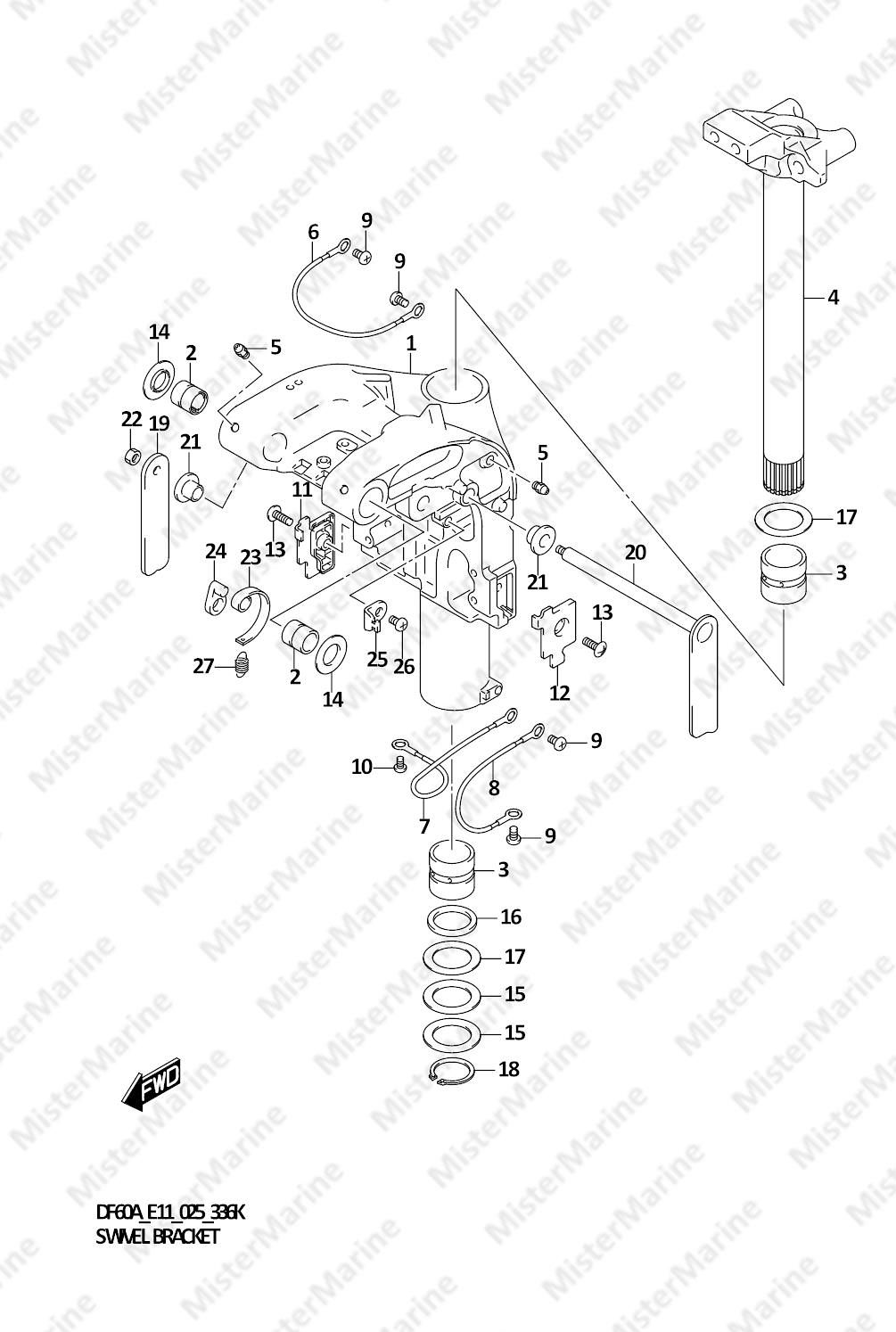 FIG.336K (1-G-10) SWIVEL BRACKET (DF60A(FOR TILLER HANDLE))