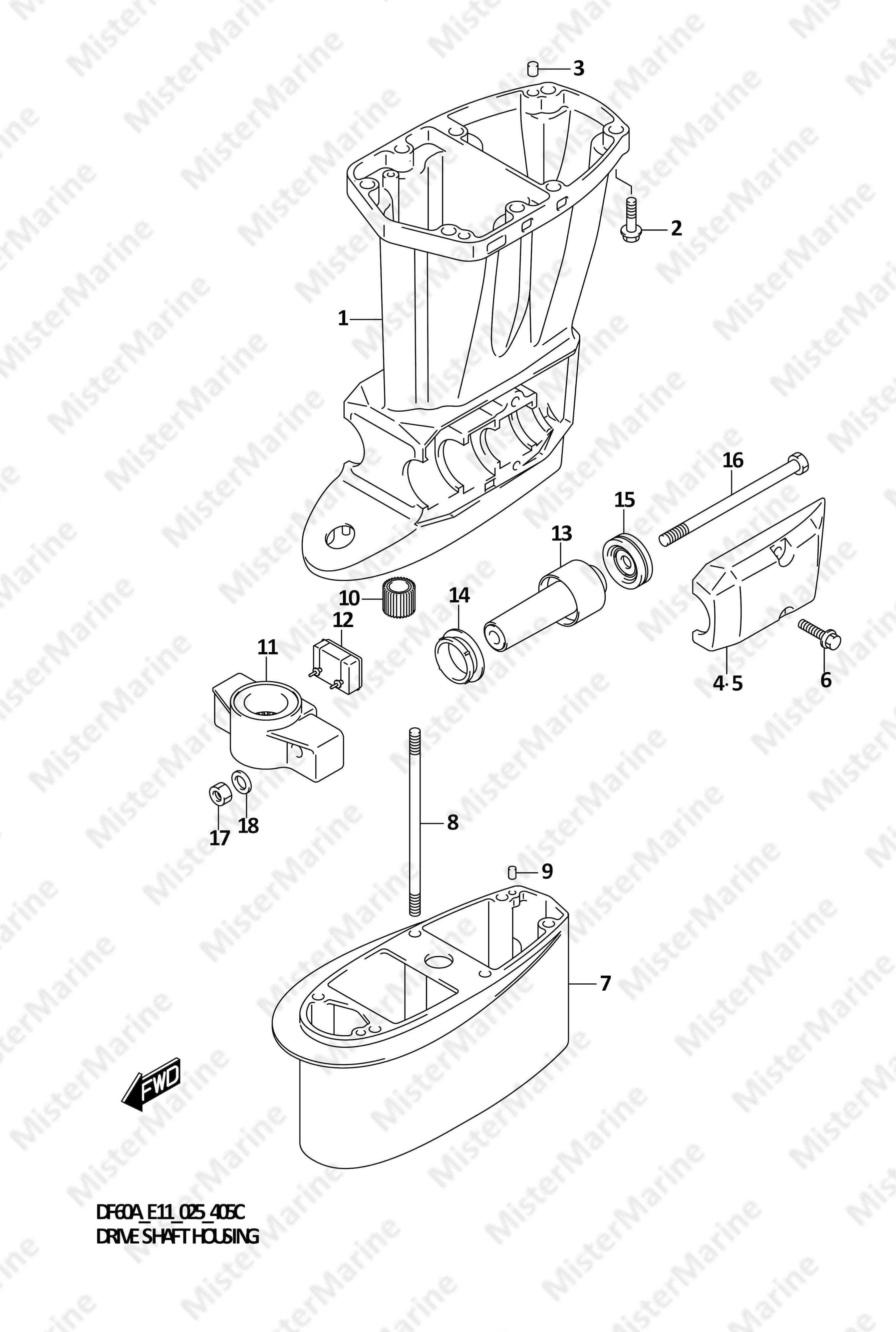 FIG.405C (1-H-9) DRIVE SHAFT HOUSING (DF60A:E11)