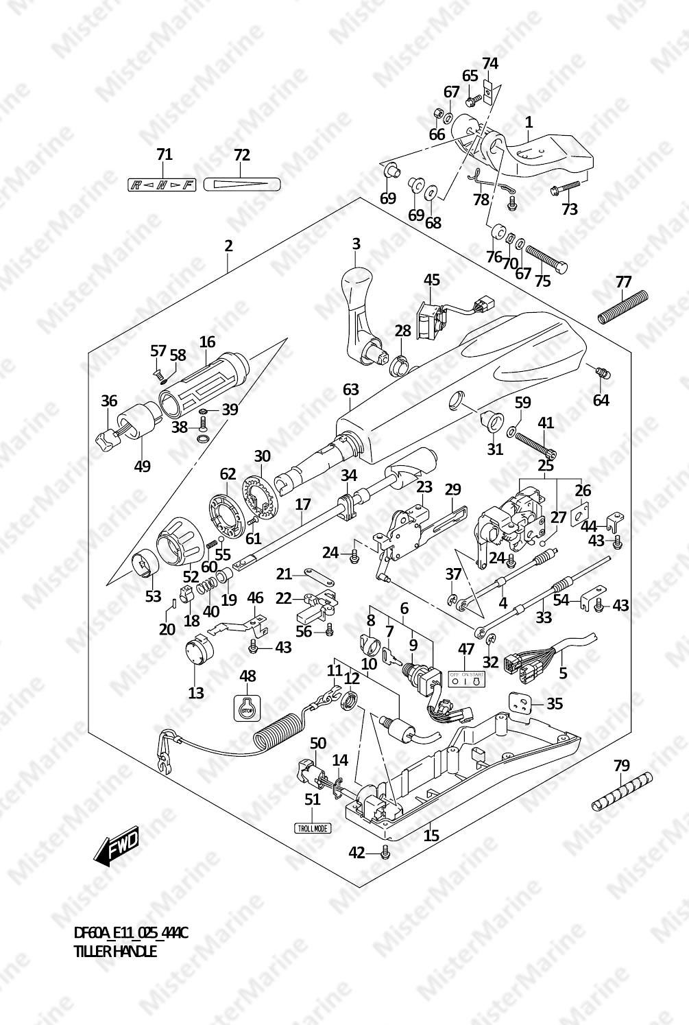 FIG.444C (1-K-8) TILLER HANDLE (DF40AQH,DF60AQH)
