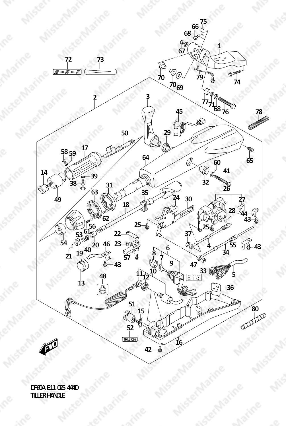 FIG.444D (1-K-11) TILLER HANDLE ((DF40A,DF50A)(FOR TILLER HANDLE))