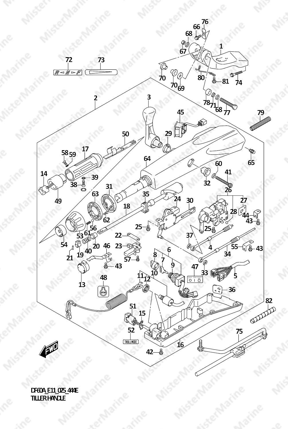 FIG.444E (1-K-14) TILLER HANDLE (DF60A(FOR TILLER HANDLE))