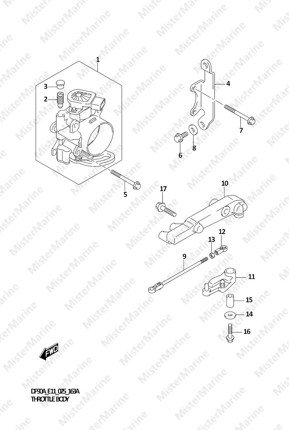 FIG.163A (1-D-4) THROTTLE BODY (DF70A,DF75A,DF80A,DF90A,DF100B)