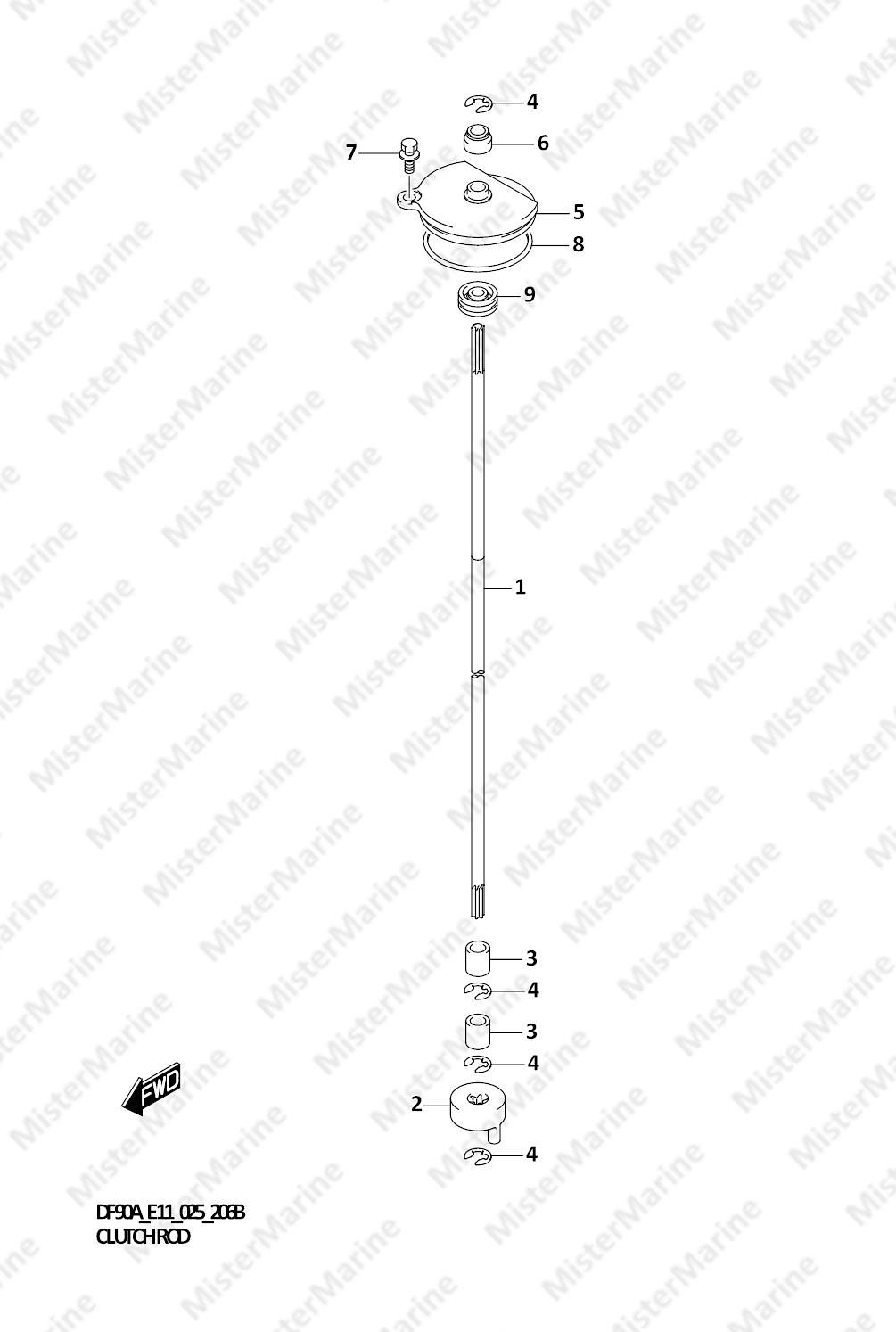4 FIG.206B (1-D-11) CLUTCH ROD (W/TRANSOM(X))
