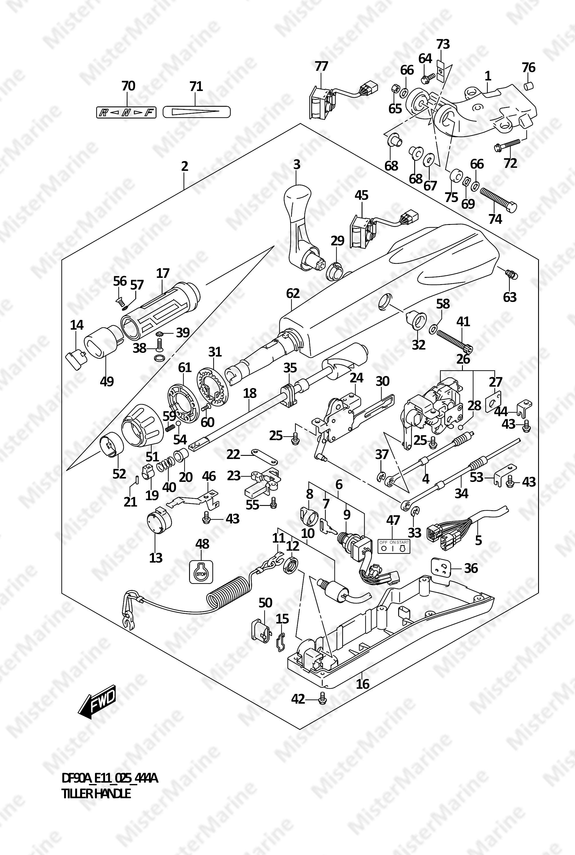 FIG.444A (1-I-5) TILLER HANDLE (DF90AWQH)