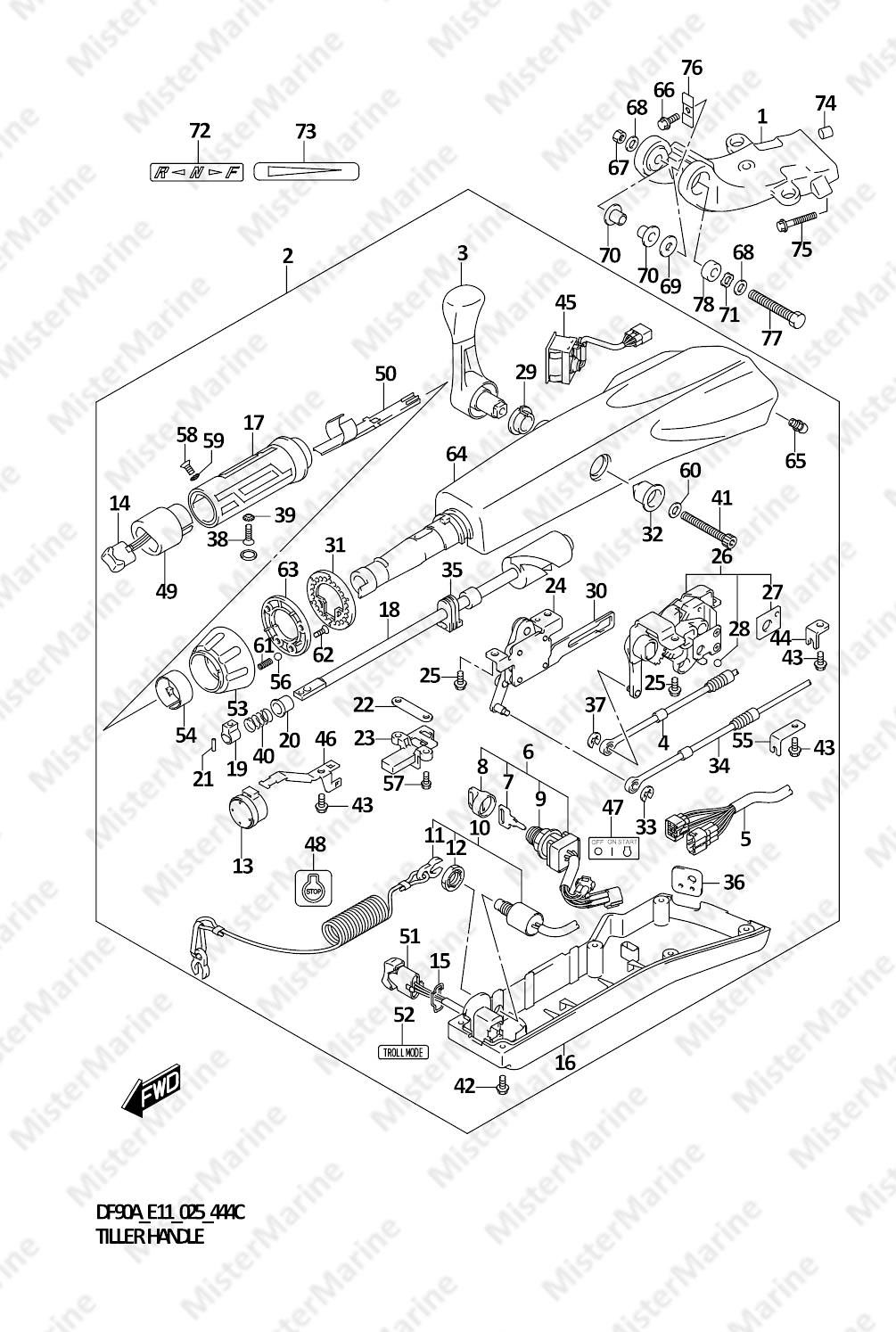 FIG.444C (1-I-11) TILLER HANDLE ((DF70A,DF90A):FOR TILLER HANDLE)