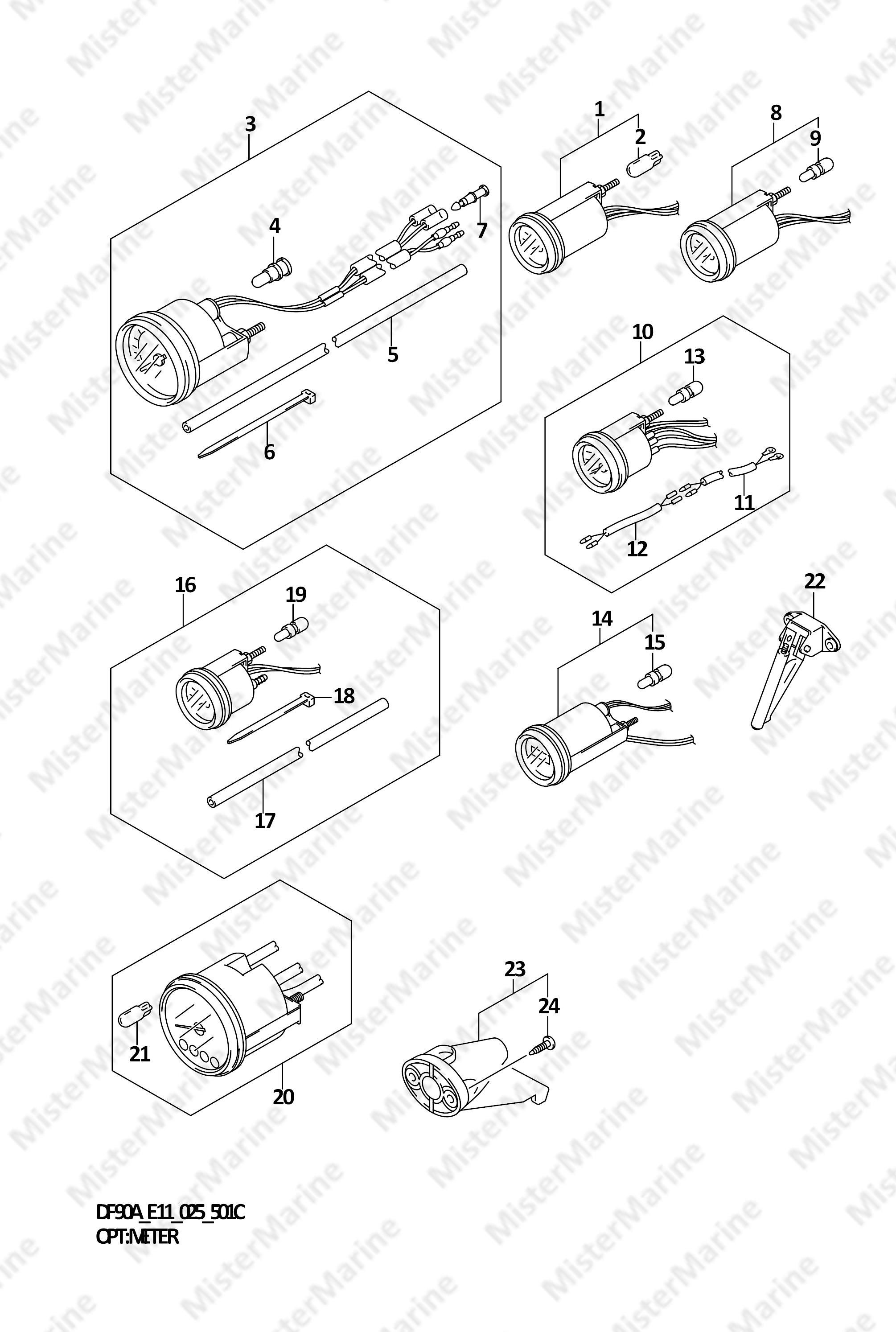 FIG.501C (1-J-7) OPT:METER ((DF70A,DF90A):FOR TILLER HANDLE)
