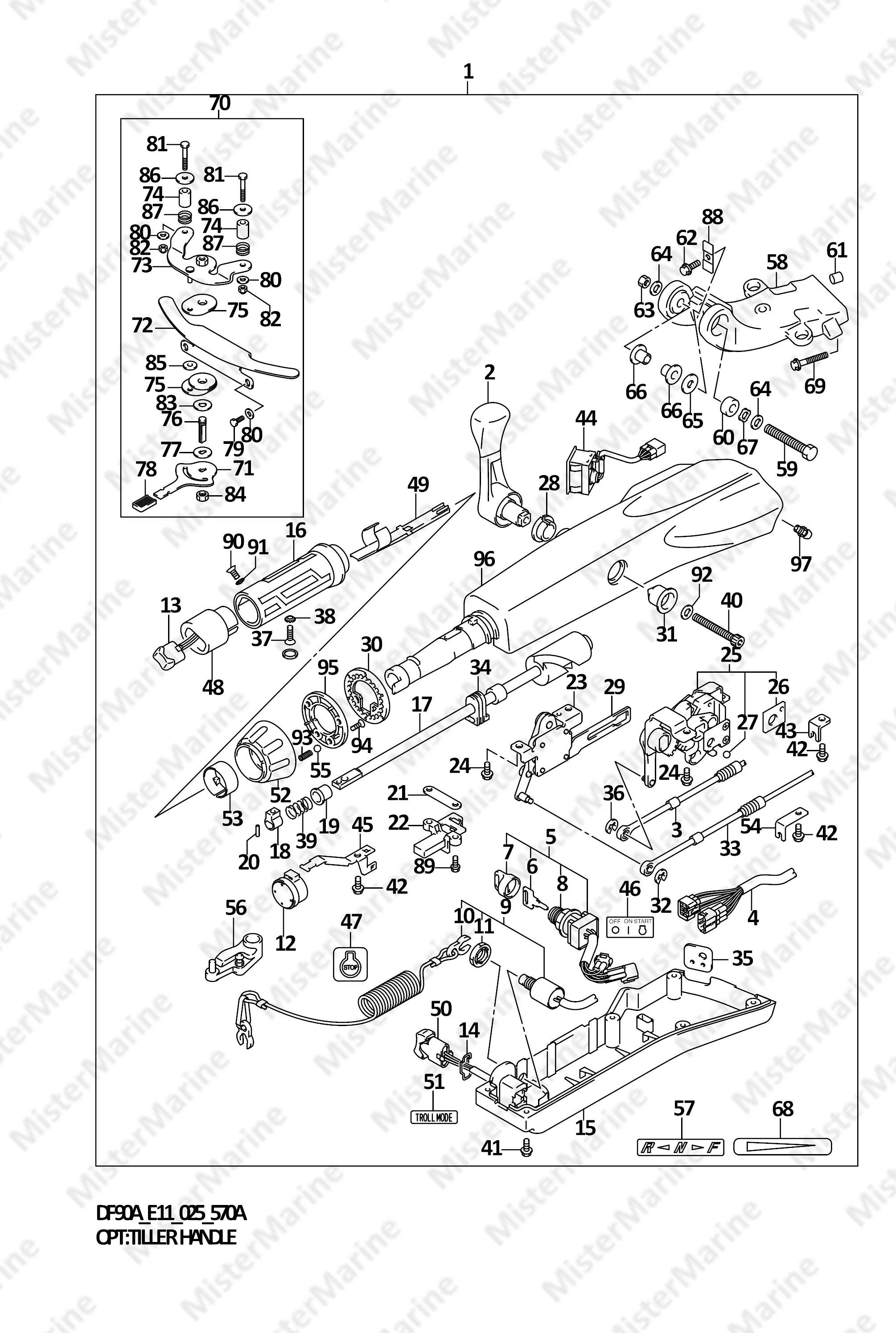 70 FIG.570A (1-K-11) OPT:TILLER HANDLE (SEE NOTE)