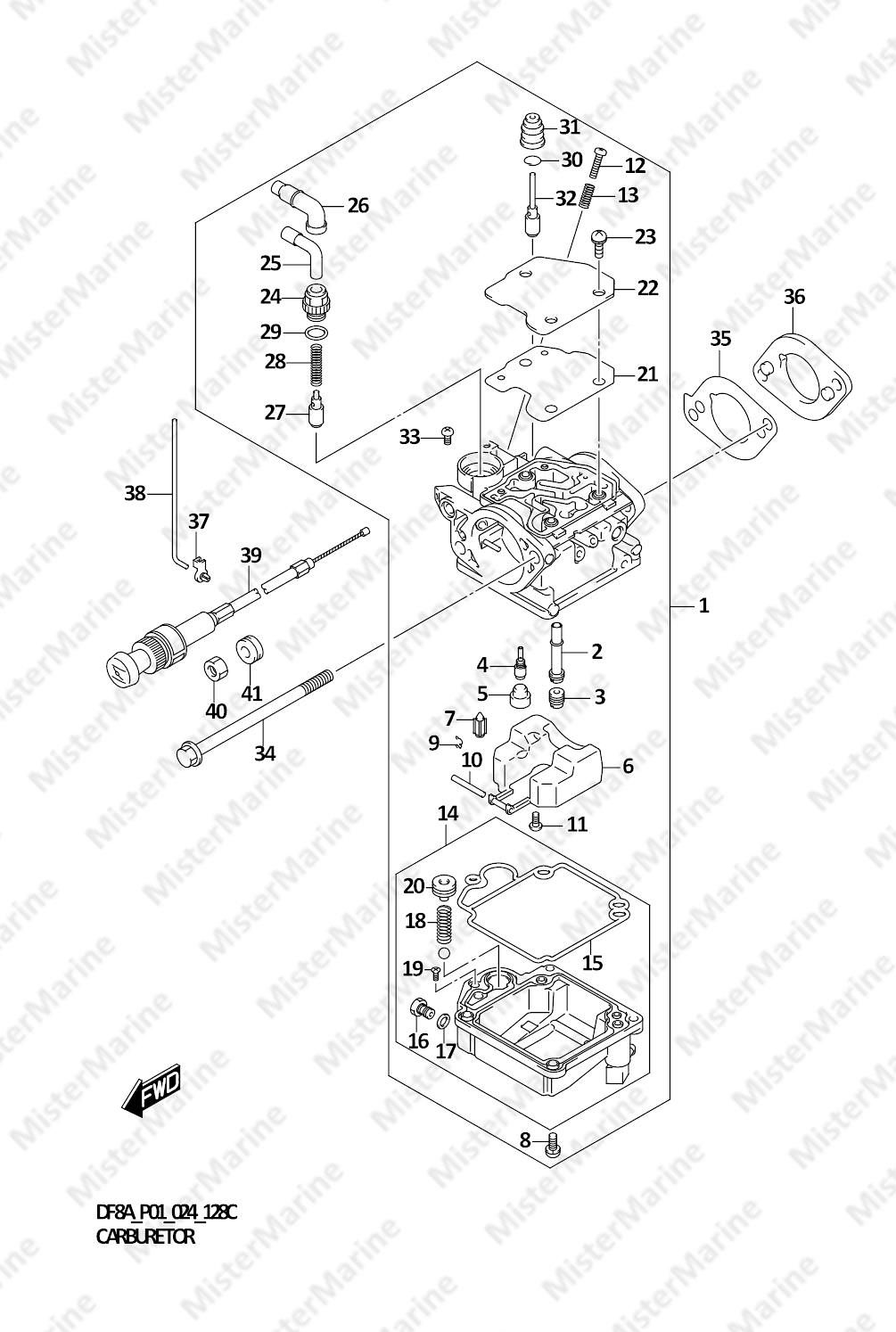 FIG.128C (1-B-14) CARBURETOR (DF9.9A)