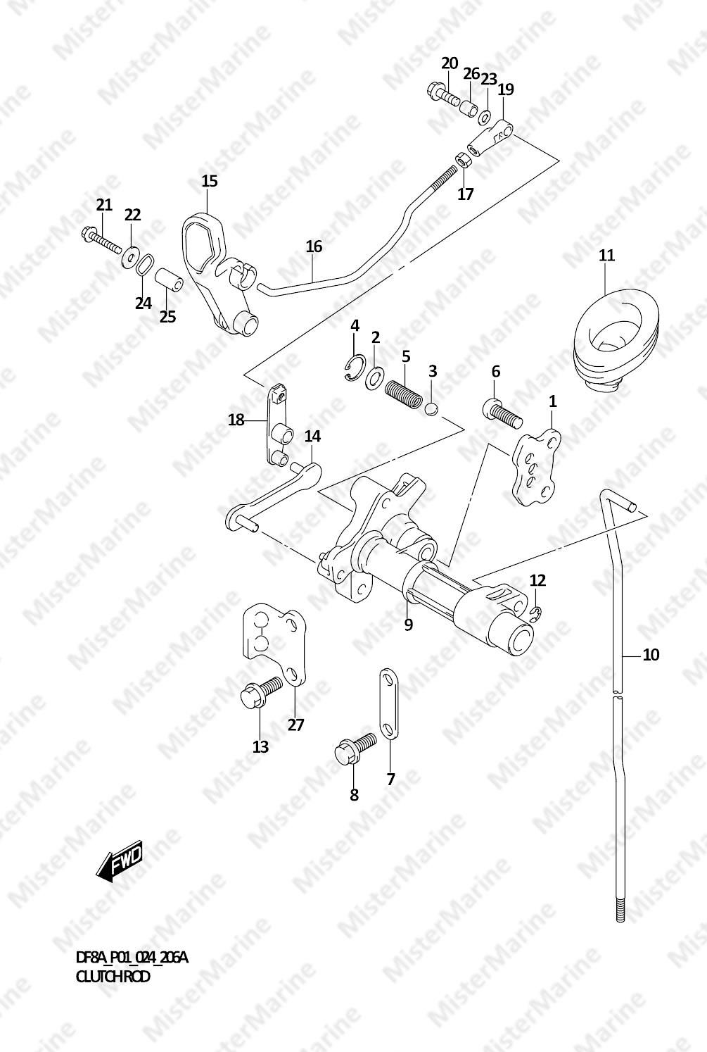 FIG.206A (1-C-9) CLUTCH ROD (DF8A,DF9.9A)