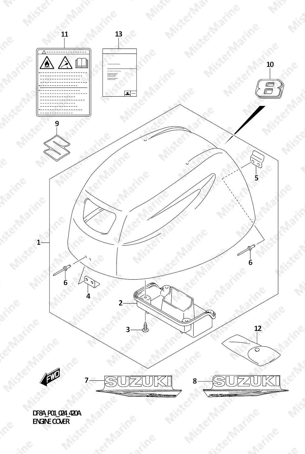 FIG.420A (1-E-7) ENGINE COVER (DF8A,DF8AR)