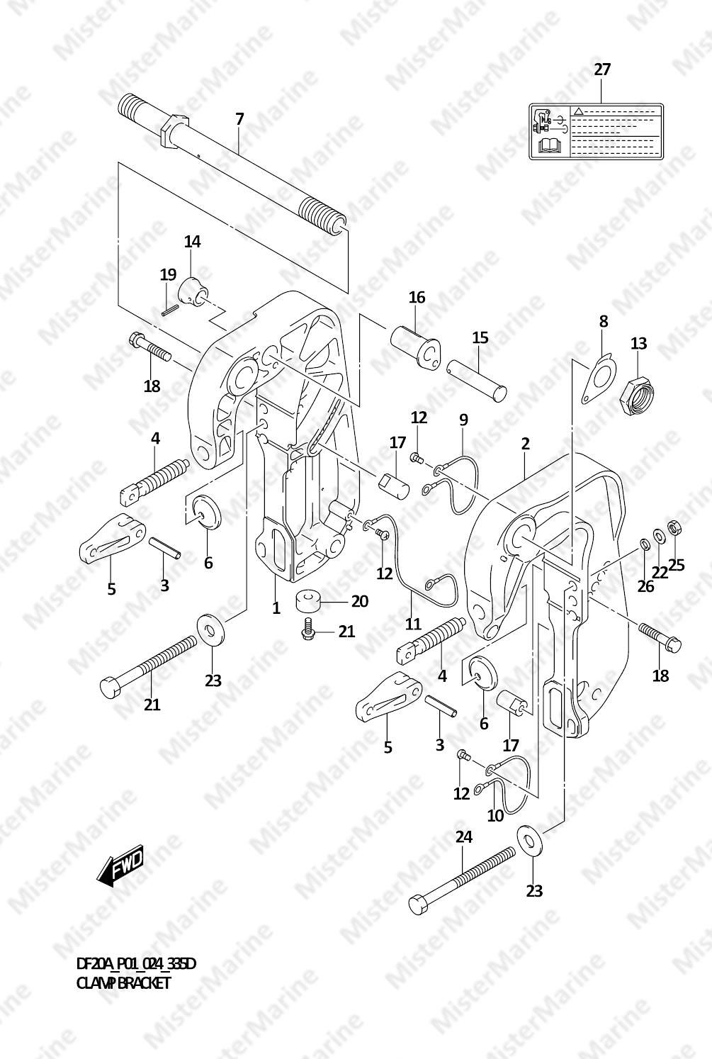 27 FIG.335D (1-E-14) CLAMP BRACKET (DF15AT,DF20AT,DF20ATH)