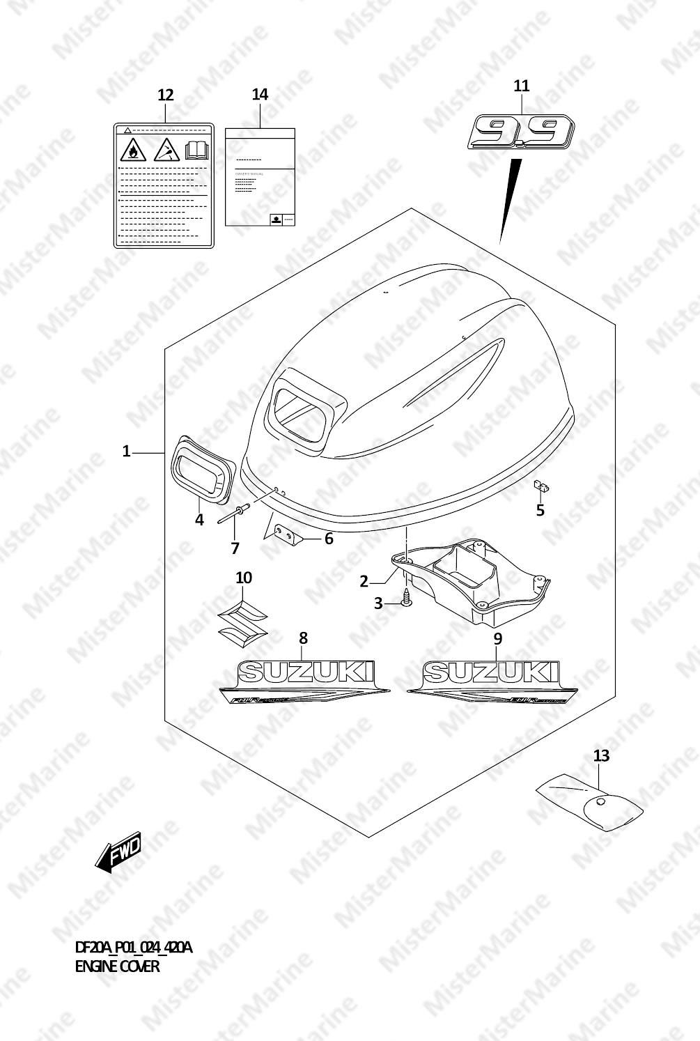 FIG.420A (1-G-13) ENGINE COVER (DF9.9B,DF9.9BR)