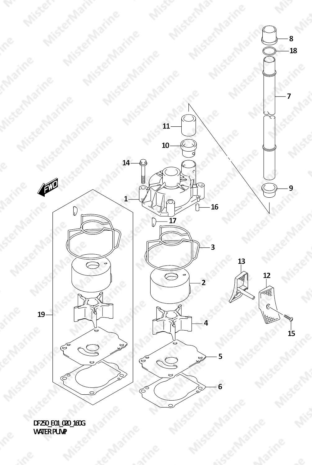 FIG.160G (1-D-10) WATER PUMP (DF250Z E01)