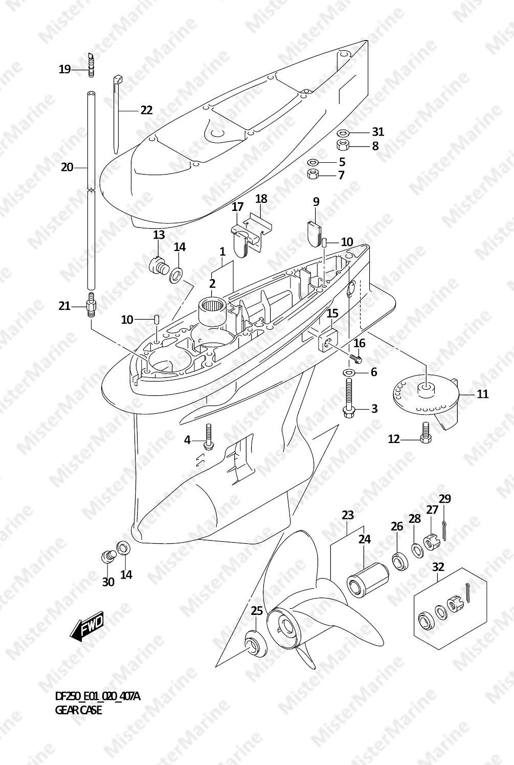 FIG.407A (1-K-7) GEAR CASE (DF200T E01)