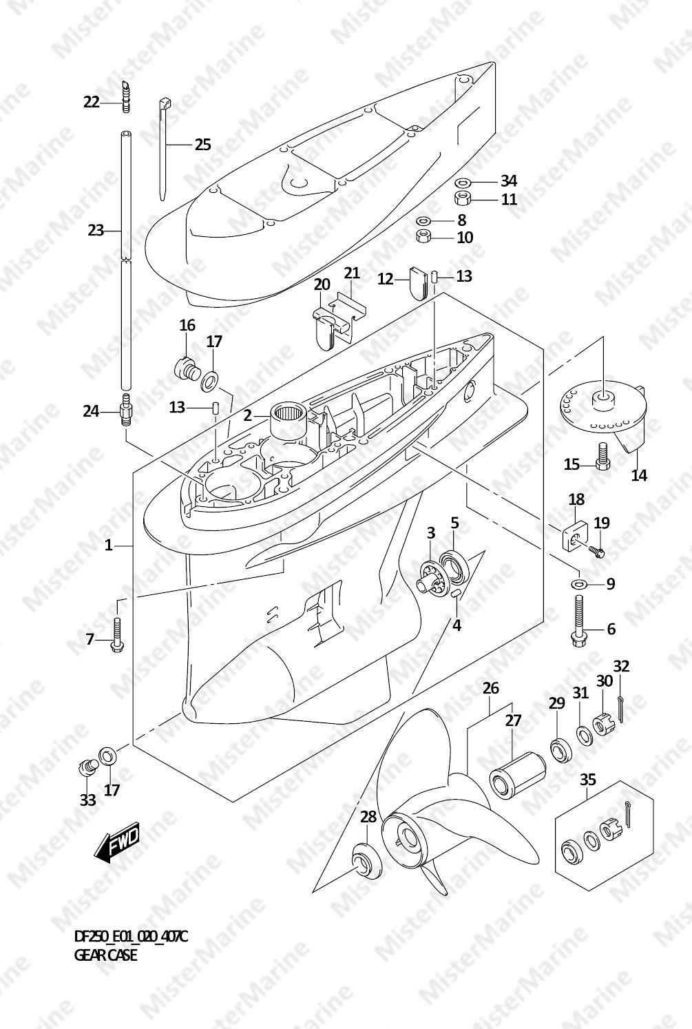 FIG.407C (1-K-11) GEAR CASE (DF200Z E01)