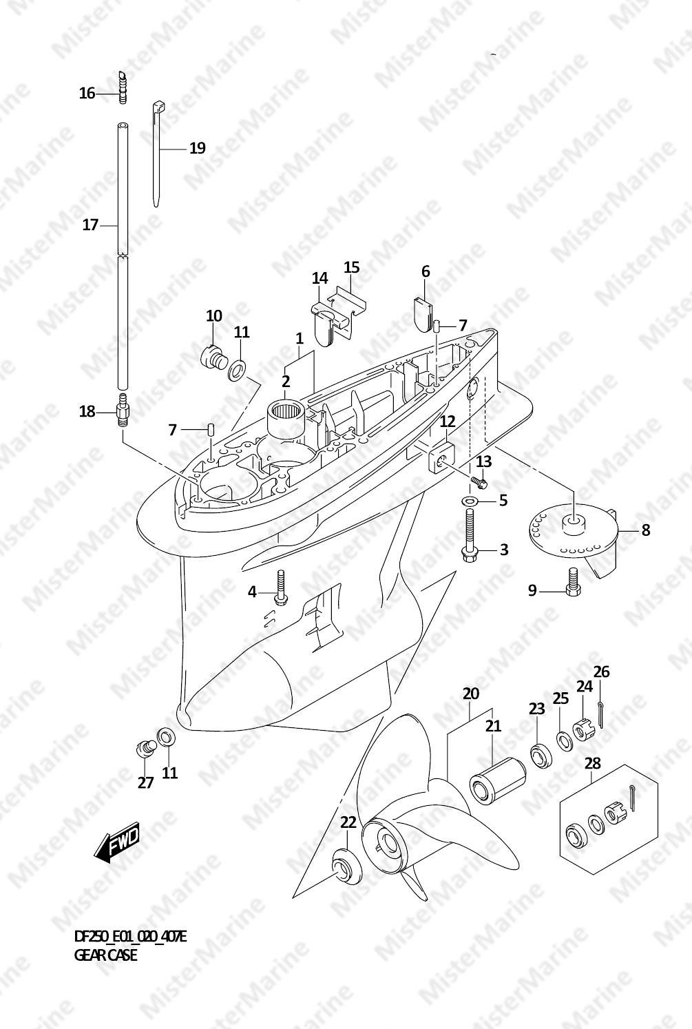 FIG.407E (1-K-15) GEAR CASE (DF225T E01)