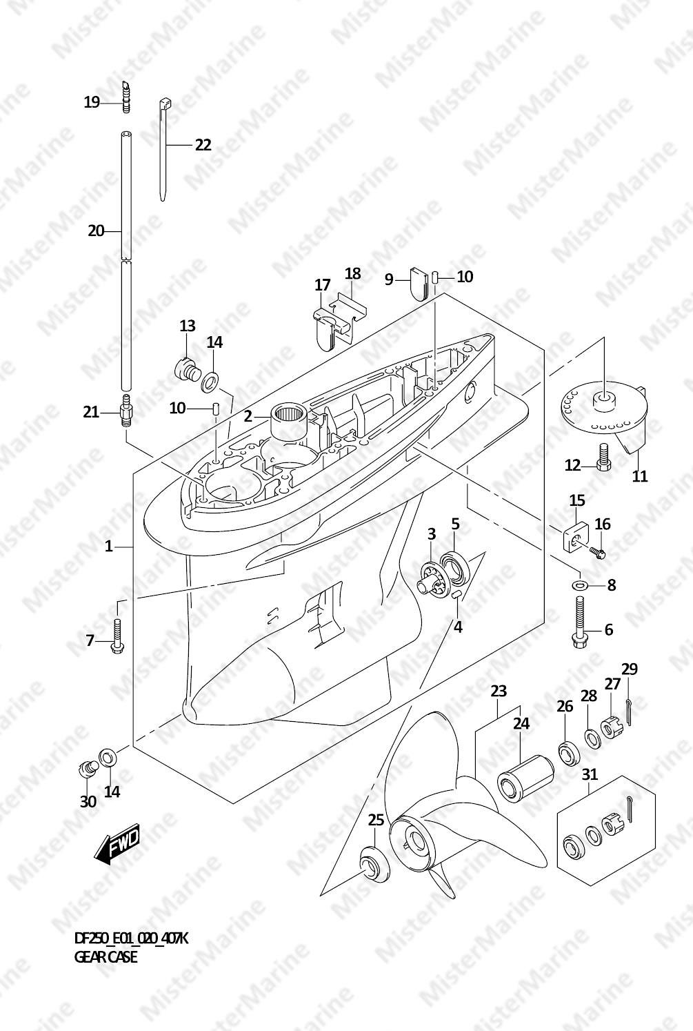FIG.407K (1-L-11) GEAR CASE (DF250Z E01)
