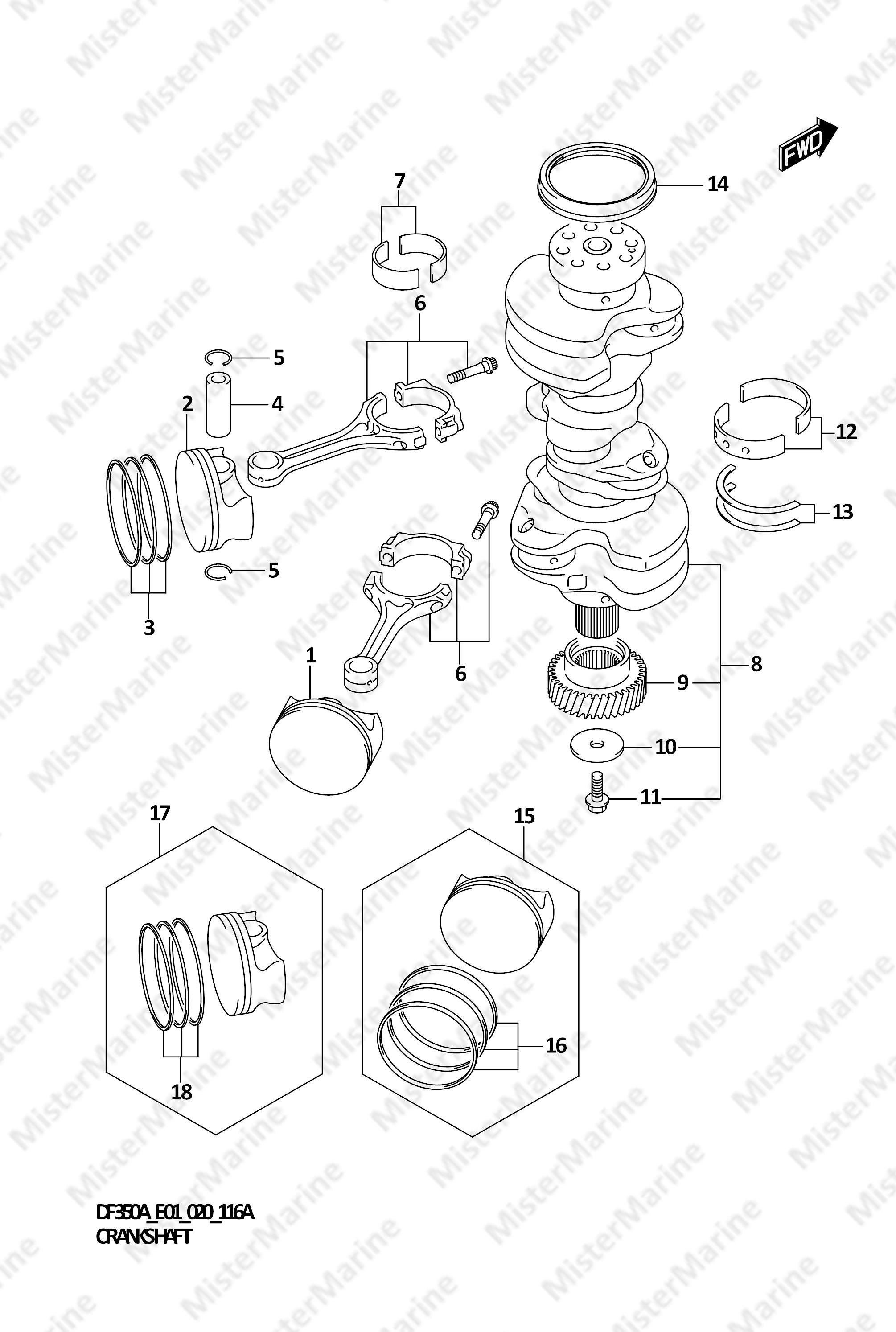 FIG.116A (1-B-6) CRANKSHAFT (DF350A)