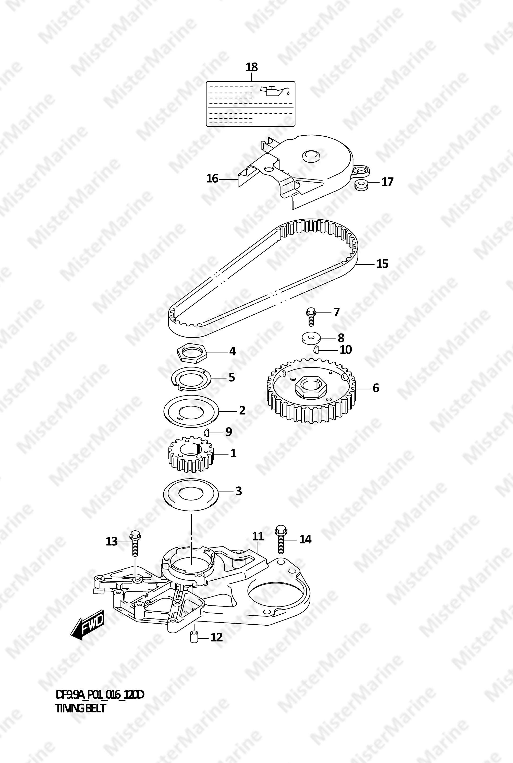 FIG.120D (1-B-8) TIMING BELT (DF9.9AR P01)