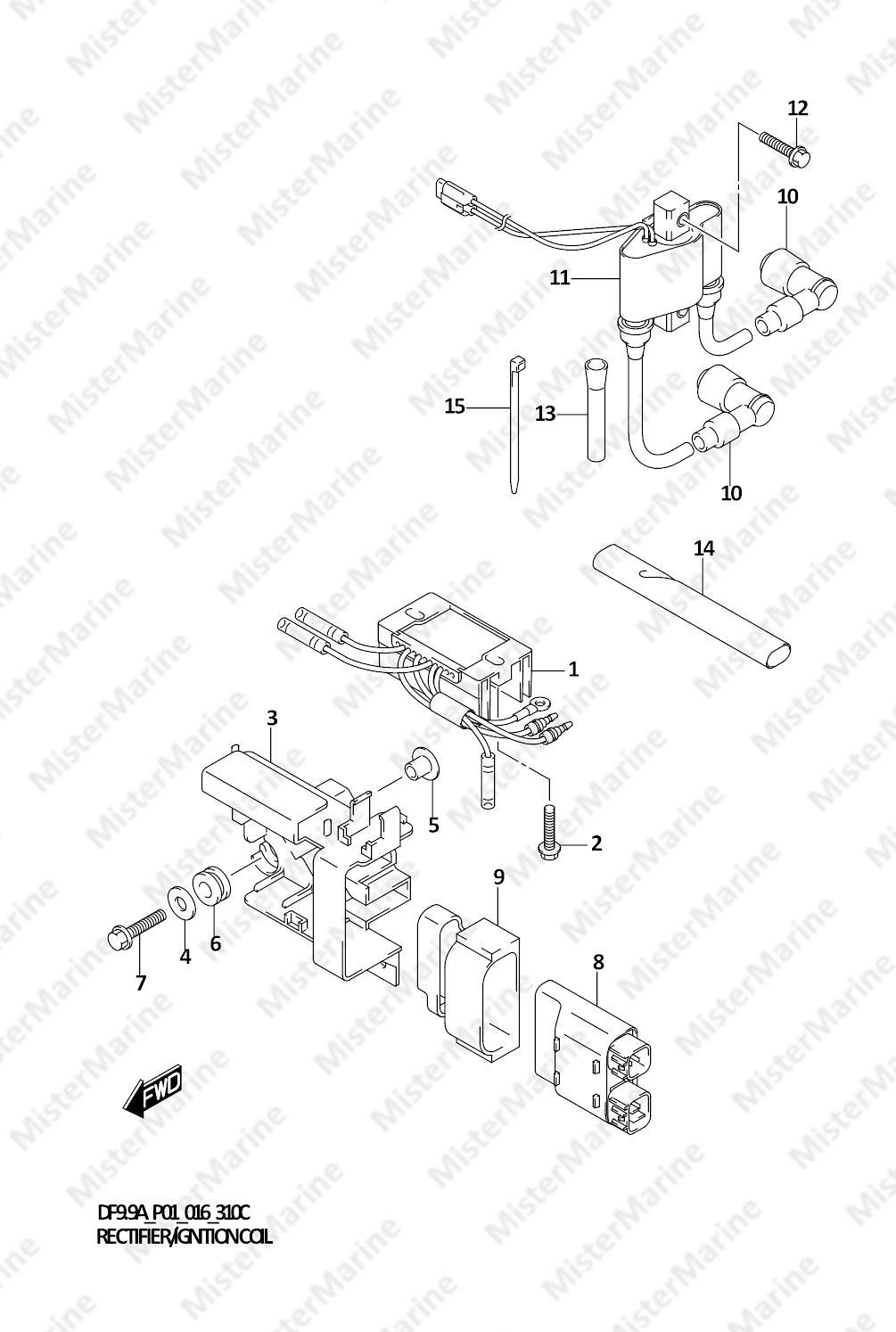 FIG.310C (1-E-2) RECTIFIER/IGNITION COIL (DF9.9A P01)