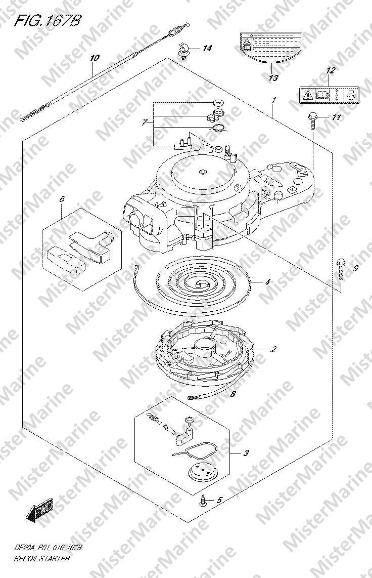 FIG.167B (1-H-3) RECOIL STARTER (DF9.9BR P01)