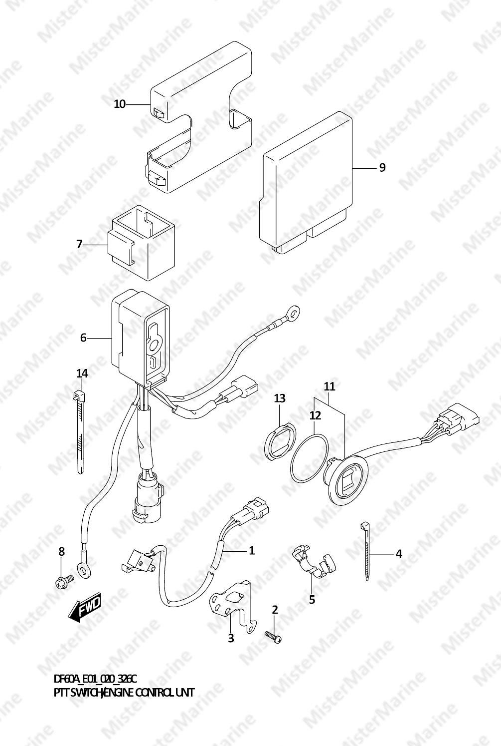 FIG.326C (1-H-15) PTT SWITCH/ENGINE CONTROL UNIT (DF40AST E34)