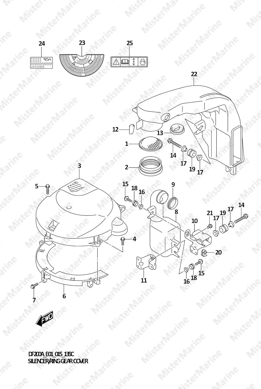 FIG.135C (1-B-12) SILENCER/RING GEAR COVER (DF200AZ E01)